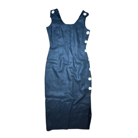 Vintage Santa Fe Linen Sheath Dress Wooden Button Detail Side Slit Quality Sz 4 - Picture 1 of 9